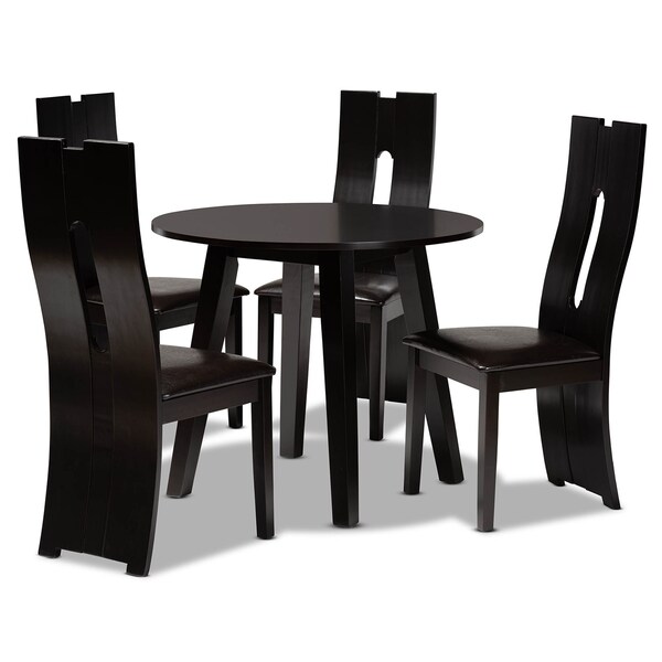 Baxton Studio Torin Dark Brown Upholstered and Finished Wood 5-Piece Dining Set - 170-8036-10896