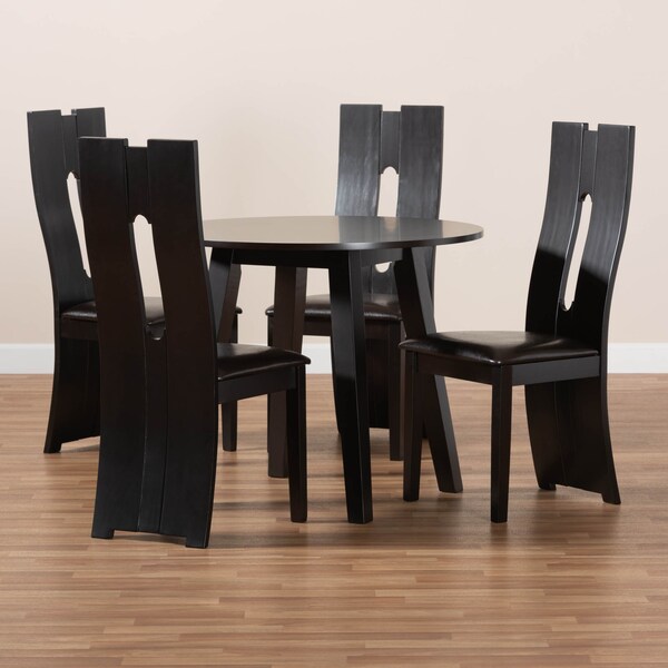 Baxton Studio Torin Dark Brown Upholstered and Finished Wood 5-Piece Dining Set - 170-8036-10896