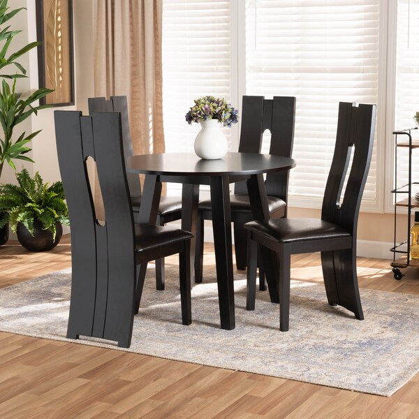Baxton Studio Torin Dark Brown Upholstered and Finished Wood 5-Piece Dining Set - 170-8036-10896