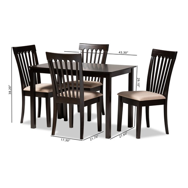 Baxton Studio Minette Sand Upholstered Espresso Finished Wood 5-Piece Dining Set - 153-9397-8026
