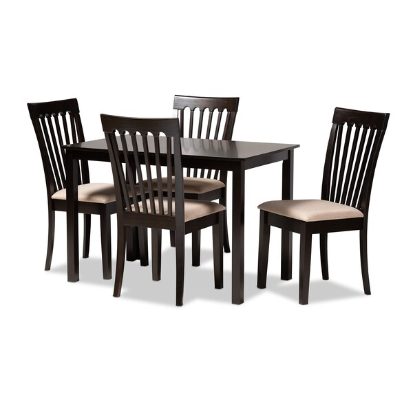 Baxton Studio Minette Sand Upholstered Espresso Finished Wood 5-Piece Dining Set - 153-9397-8026