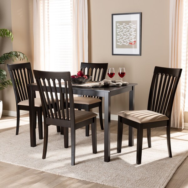 Baxton Studio Minette Sand Upholstered Espresso Finished Wood 5-Piece Dining Set - 153-9397-8026
