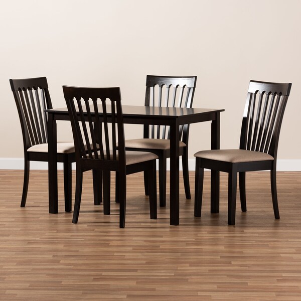 Baxton Studio Minette Sand Upholstered Espresso Finished Wood 5-Piece Dining Set - 153-9397-8026
