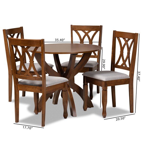 Baxton Studio April Grey Upholstered and Walnut Wood 5-Piece Dining Set - 173-9882-10901