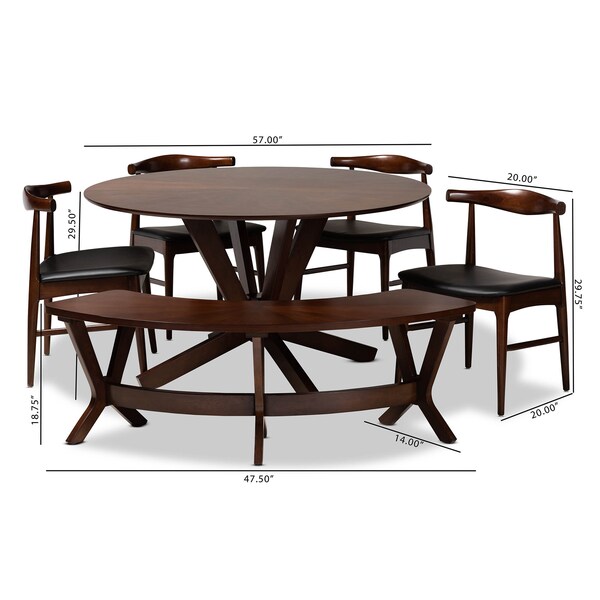 Baxton Studio Berlin Black Upholstered Walnut Finished 6-Piece Wood Dining Set - 155-9547-9546-9545