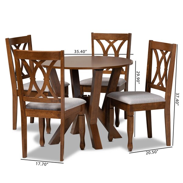 Baxton Studio Irene Grey Upholstered and Walnut Wood 5-Piece Dining Set - 173-9882-10899