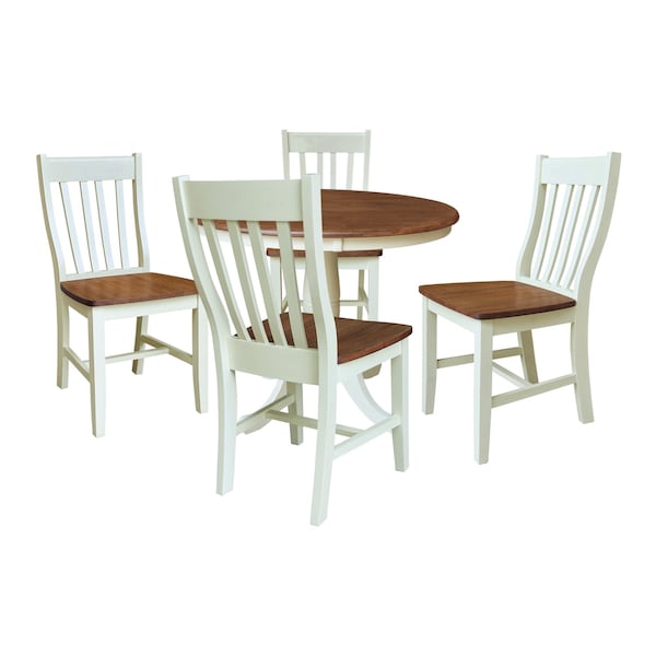 Whitewood Industries Rectangular Fixed Top Table W/ 4 Chairs, 36 in W, 29.1 in L, 36 in H, Parawood, Hickory/Shell, 5 - K79-36RT-C61-4