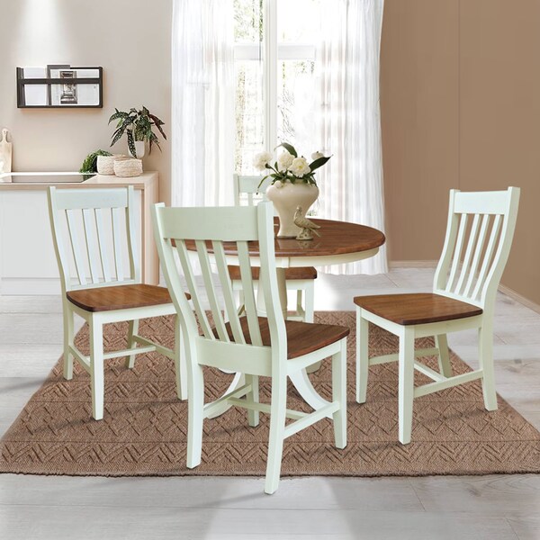 Whitewood Industries Rectangular Fixed Top Table W/ 4 Chairs, 36 in W, 29.1 in L, 36 in H, Parawood, Hickory/Shell, 5 - K79-36RT-C61-4
