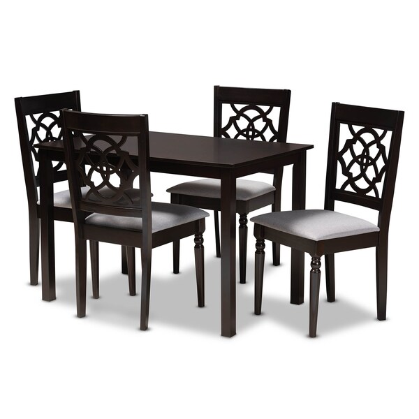 Baxton Studio Renaud Grey Upholstered Espresso Finished 5-Piece Wood Dining Set - 157-9730-8026