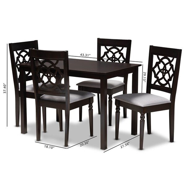 Baxton Studio Renaud Grey Upholstered Espresso Finished 5-Piece Wood Dining Set - 157-9730-8026