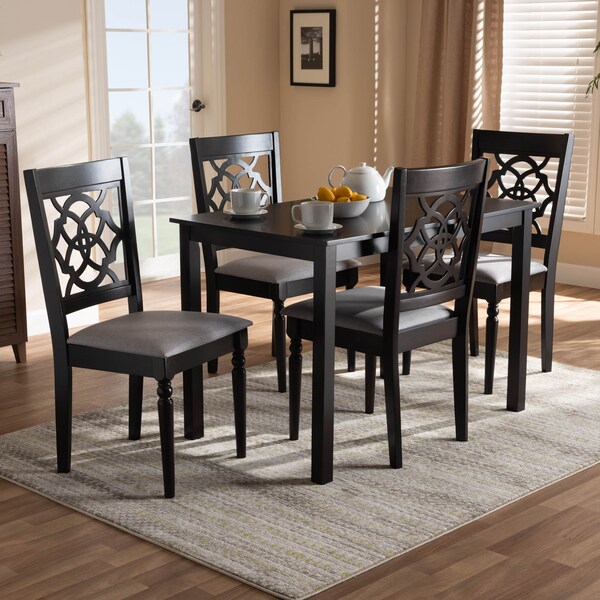 Baxton Studio Renaud Grey Upholstered Espresso Finished 5-Piece Wood Dining Set - 157-9730-8026