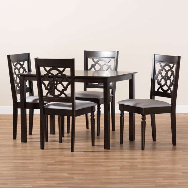 Baxton Studio Renaud Grey Upholstered Espresso Finished 5-Piece Wood Dining Set - 157-9730-8026