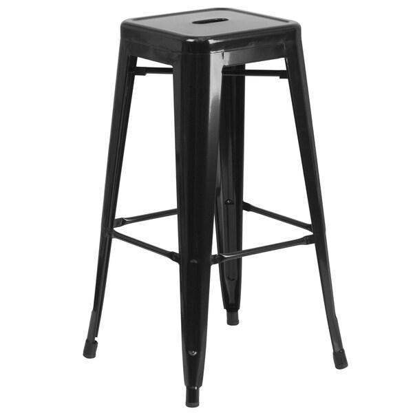 Flash Furniture Round Black Metal Bar Set, 30RD, 30" W, 30" L, 41" H, Metal, Black - CH-51090BH-4-30SQST-BK-GG