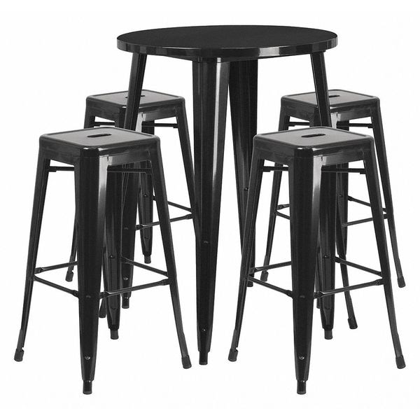 Flash Furniture Round Black Metal Bar Set, 30RD, 30" W, 30" L, 41" H, Metal, Black - CH-51090BH-4-30SQST-BK-GG