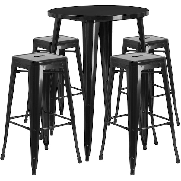 Flash Furniture Round Black Metal Bar Set, 30RD, 30" W, 30" L, 41" H, Metal, Black - CH-51090BH-4-30SQST-BK-GG