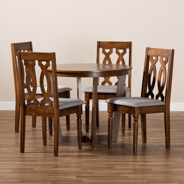 Baxton Studio Julie Grey Upholstered and Walnut Wood 5-Piece Dining Set - 172-9878-10897