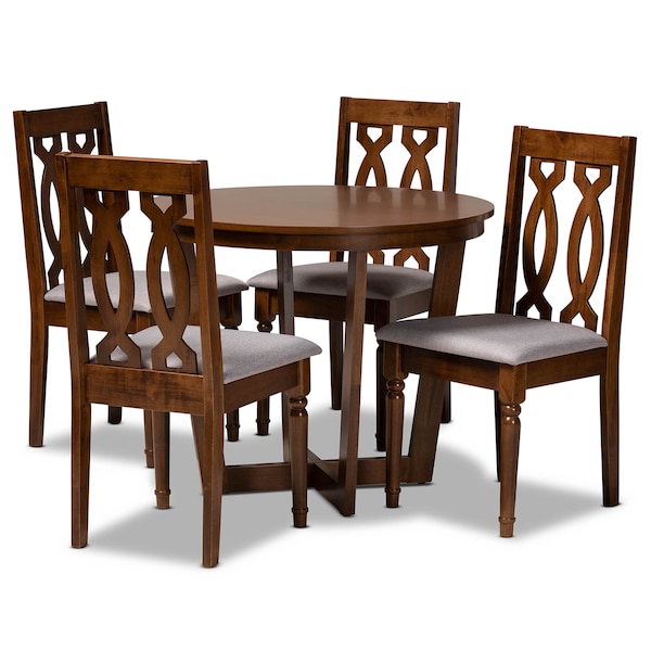 Baxton Studio Julie Grey Upholstered and Walnut Wood 5-Piece Dining Set - 172-9878-10897