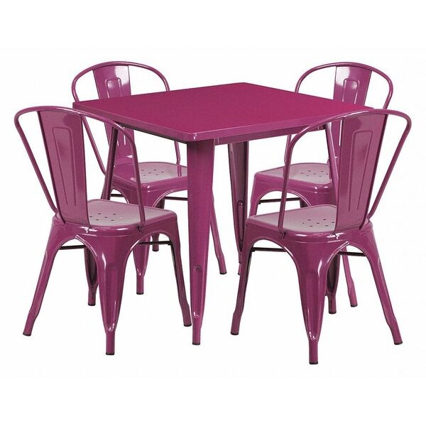 Flash Furniture Square Purple Metal Table Set, 31.5SQ, 31.5" W, 31.5" L, 29.5" H, Metal, Purple - ET-CT002-4-30-PUR-GG