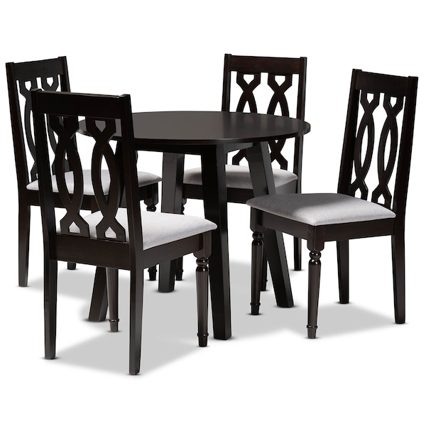 Baxton Studio Imogen Grey Upholstered and Brown Finished Wood 5-Piece Dining Set - 170-9734-10896