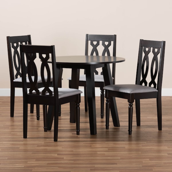 Baxton Studio Imogen Grey Upholstered and Brown Finished Wood 5-Piece Dining Set - 170-9734-10896