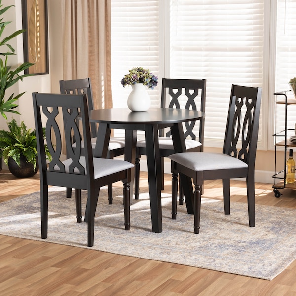 Baxton Studio Imogen Grey Upholstered and Brown Finished Wood 5-Piece Dining Set - 170-9734-10896