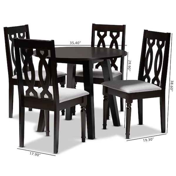 Baxton Studio Imogen Grey Upholstered and Brown Finished Wood 5-Piece Dining Set - 170-9734-10896