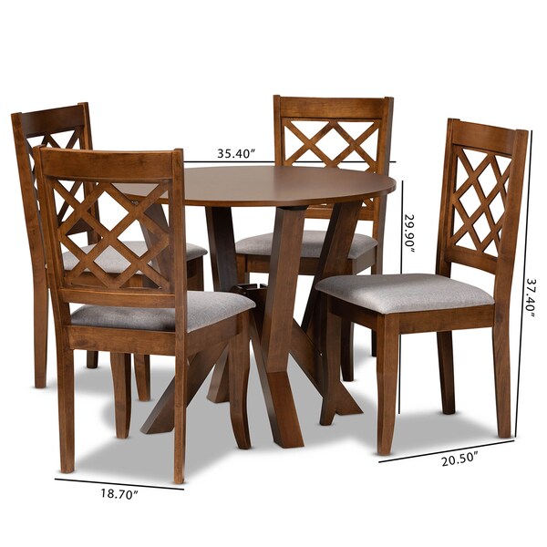 Baxton Studio Zoe Grey Upholstered and Walnut Wood 5-Piece Dining Set - 173-9874-10899