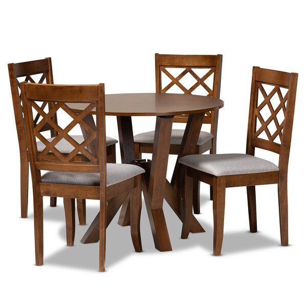 Baxton Studio Zoe Grey Upholstered and Walnut Wood 5-Piece Dining Set - 173-9874-10899