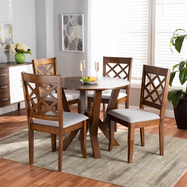 Baxton Studio Zoe Grey Upholstered and Walnut Wood 5-Piece Dining Set - 173-9874-10899
