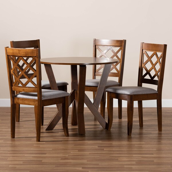 Baxton Studio Zoe Grey Upholstered and Walnut Wood 5-Piece Dining Set - 173-9874-10899