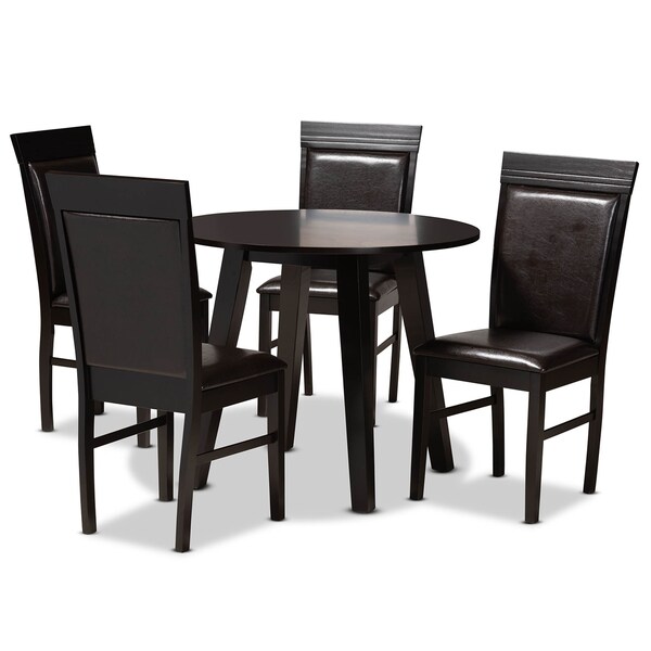Baxton Studio Miya Dark Brown Upholstered and Dark Brown Wood 5-Piece Dining Set - 169-8031-10896