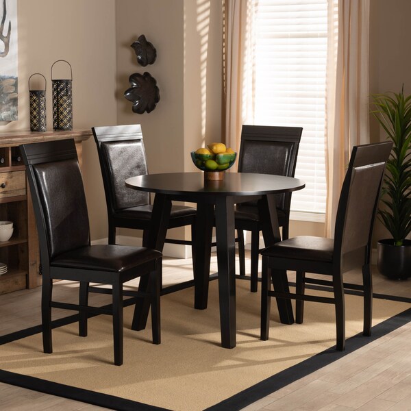 Baxton Studio Miya Dark Brown Upholstered and Dark Brown Wood 5-Piece Dining Set - 169-8031-10896