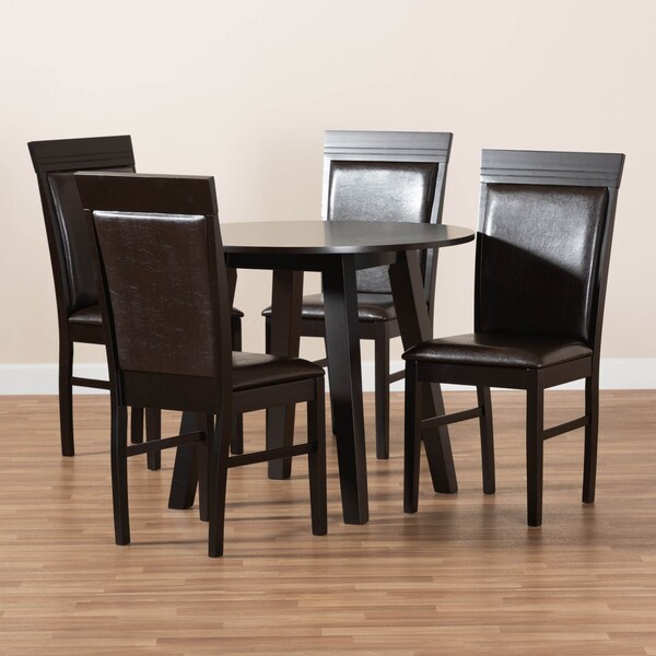 Baxton Studio Miya Dark Brown Upholstered and Dark Brown Wood 5-Piece Dining Set - 169-8031-10896