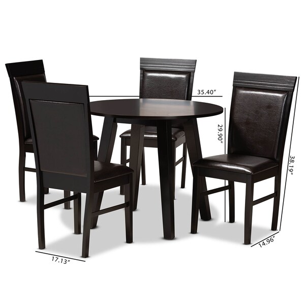 Baxton Studio Miya Dark Brown Upholstered and Dark Brown Wood 5-Piece Dining Set - 169-8031-10896