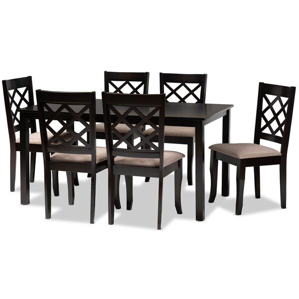 Baxton Studio Verner Sand Upholstered Dark Brown Finished 7-Piece Wood Dining Set - 170-10531-10519