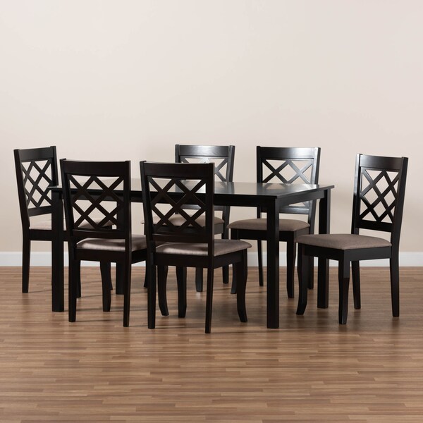 Baxton Studio Verner Sand Upholstered Dark Brown Finished 7-Piece Wood Dining Set - 170-10531-10519
