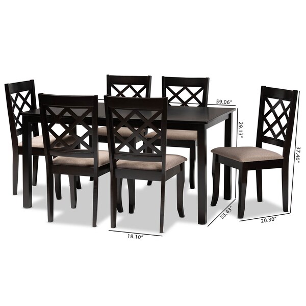 Baxton Studio Verner Sand Upholstered Dark Brown Finished 7-Piece Wood Dining Set - 170-10531-10519