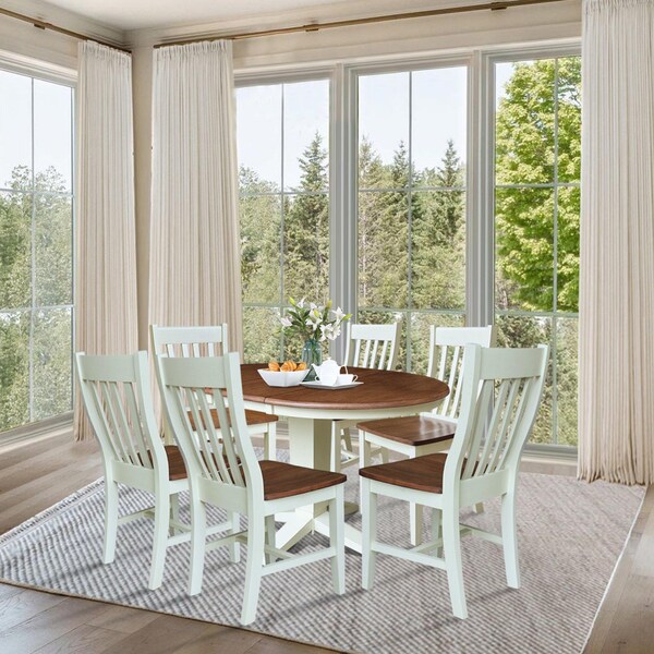 Whitewood Industries Rectangular Extension Dining Table W/ 6 Chairs, 36 in W, 30.1 in L, 48 in H, Parawood, 7 - K79-36RXT-23B-C61-6