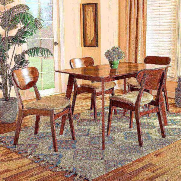 Baxton Studio Katya Mid-Century Modern Sand Fabric and Walnut Brown Finished Wood 5-Piece Dining Set - 183-11636-11644-ZORO