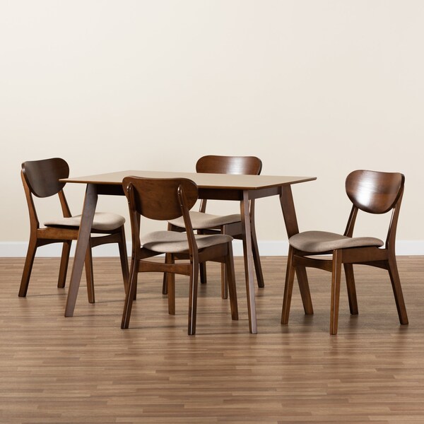 Baxton Studio Katya Mid-Century Modern Sand Fabric and Walnut Brown Finished Wood 5-Piece Dining Set - 183-11636-11644-ZORO