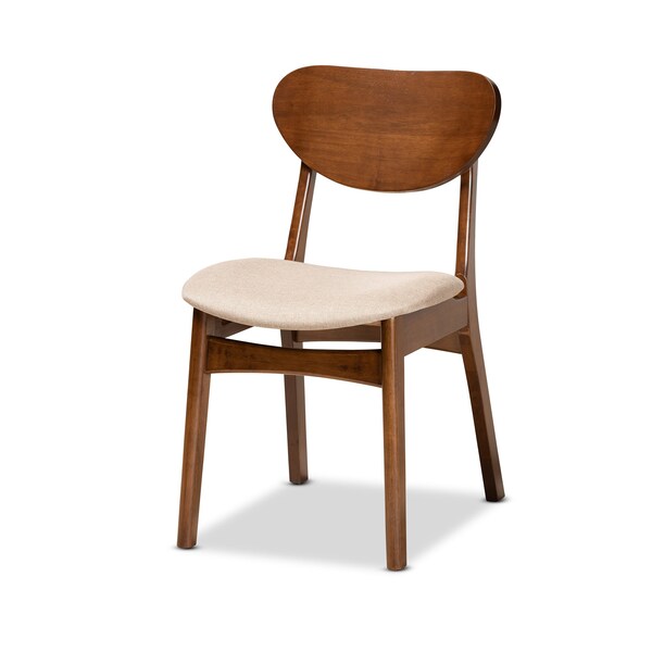 Baxton Studio Katya Mid-Century Modern Sand Fabric and Walnut Brown Finished Wood 5-Piece Dining Set - 183-11636-11644-ZORO