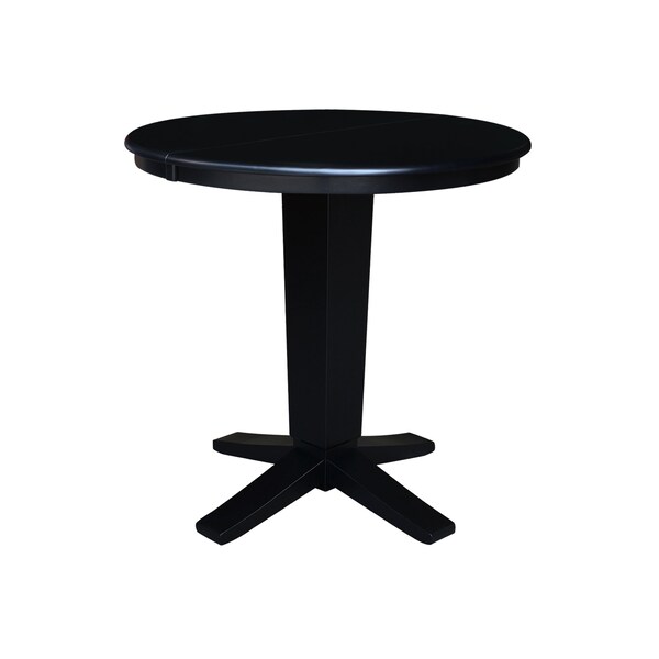 International Concepts 36 in. Solid Wood Round Extension Dining Table with 2 Counter Height Stools in Black/Distressed Oak - K46-36RXT-23S4261322