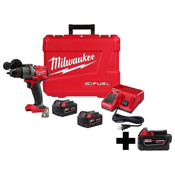 Milwaukee Tool M18 FUEL Hammer Drill Kit, 5.0 Battery - 2904-22, 48-11-1850