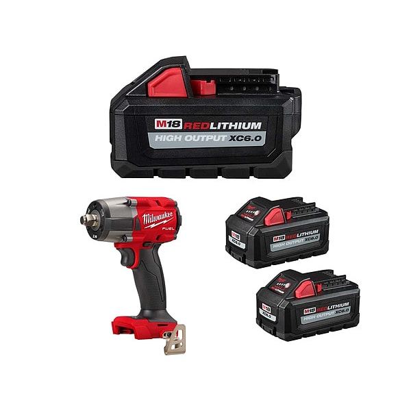 Milwaukee Tool M18 6.0 Battery, M18 Impact Wrench - 48-11-1865, 2962-20, 48-11-1862