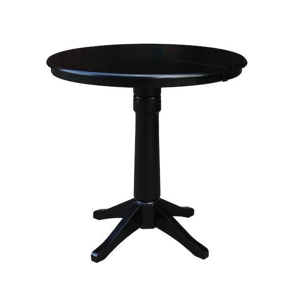 International Concepts 36 in. Round Extension Dining Table with 2 Emily Counter Height Stools - 3 Piece Set - K46-36RXT-27-S6172-2