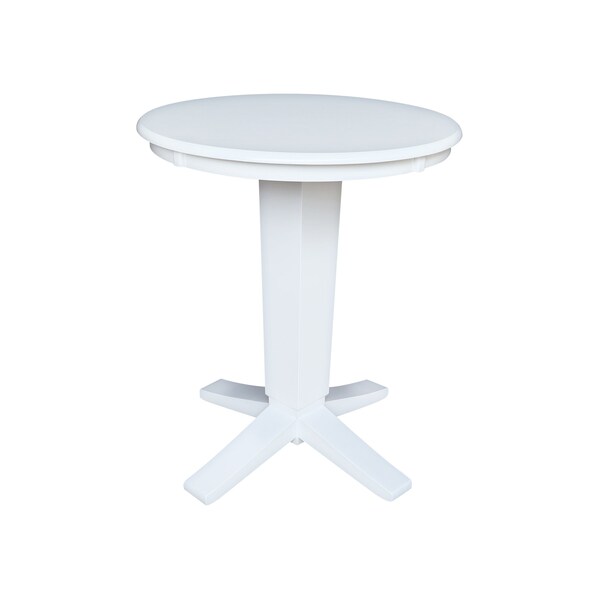 International Concepts 30 in. Solid Wood Round Top Pedestal Dining Table with 2 Counter Height Stools in White - K08-30RT-23B-S6132-2