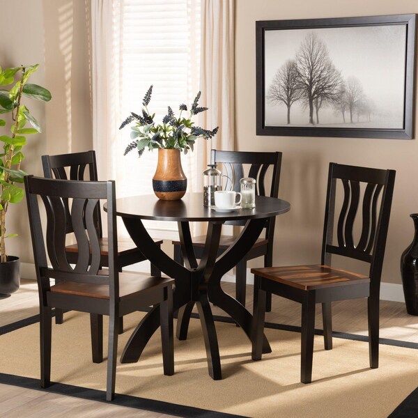 Baxton Studio Karla Modern Two-Tone Dark Brown and Walnut Brown Finished Wood 5-PC Dining Set - 177-11380-10902-ZORO