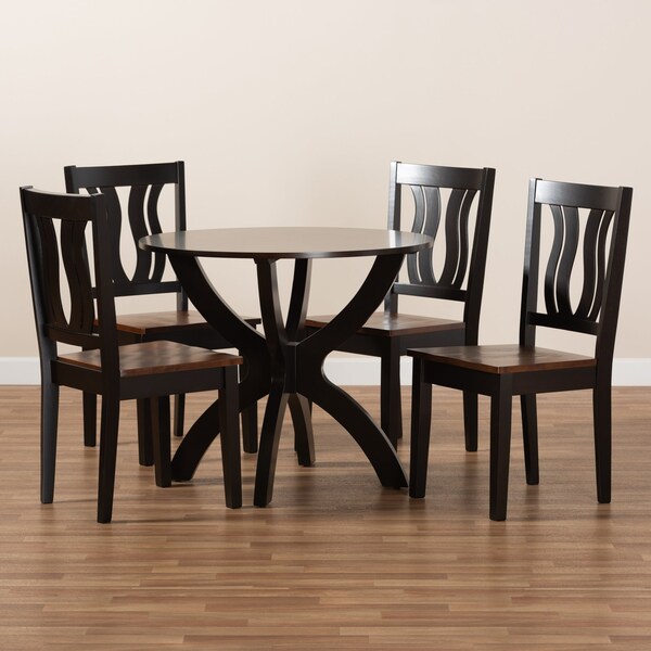 Baxton Studio Karla Modern Two-Tone Dark Brown and Walnut Brown Finished Wood 5-PC Dining Set - 177-11380-10902-ZORO