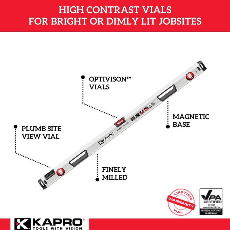 Kapro 48 in. Heavy Duty Magnetic Aluminum Box Level with Optivision and Plumb Site - 905-41-48M