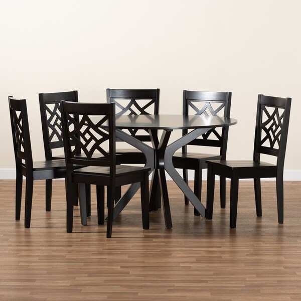 Baxton Studio Miela Modern and Contemporary Dark Brown Finished Wood 7-Piece Dining Set - 179-11385-10894-ZORO